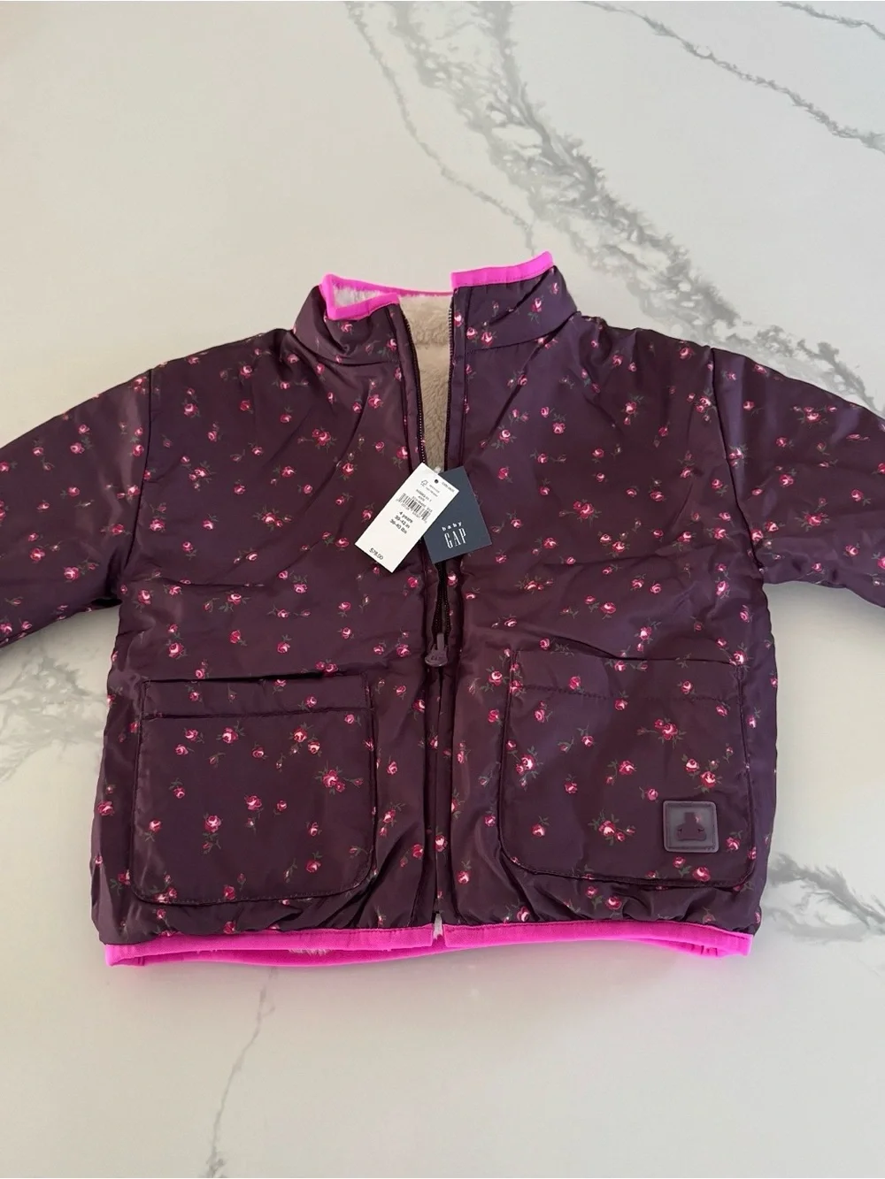 GAP Girls Reversible Cozy Jacket in Burgundy Plum 4T